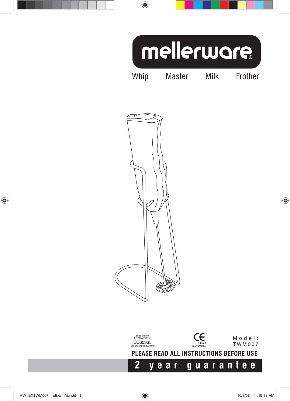 Mellerware WHIP MASTER MILK FROTHER TWM007 User Manual | 2 pages