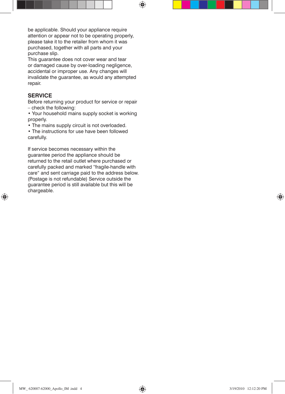 Service | Mellerware APOLLO 62007 User Manual | Page 4 / 5