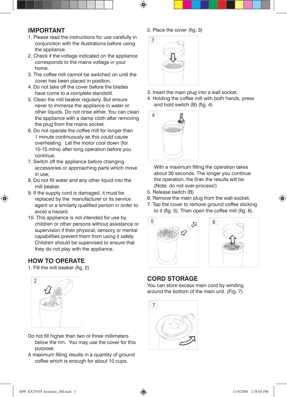 Important, How to operate, Cord storage | Mellerware 29105 User Manual | Page 3 / 4