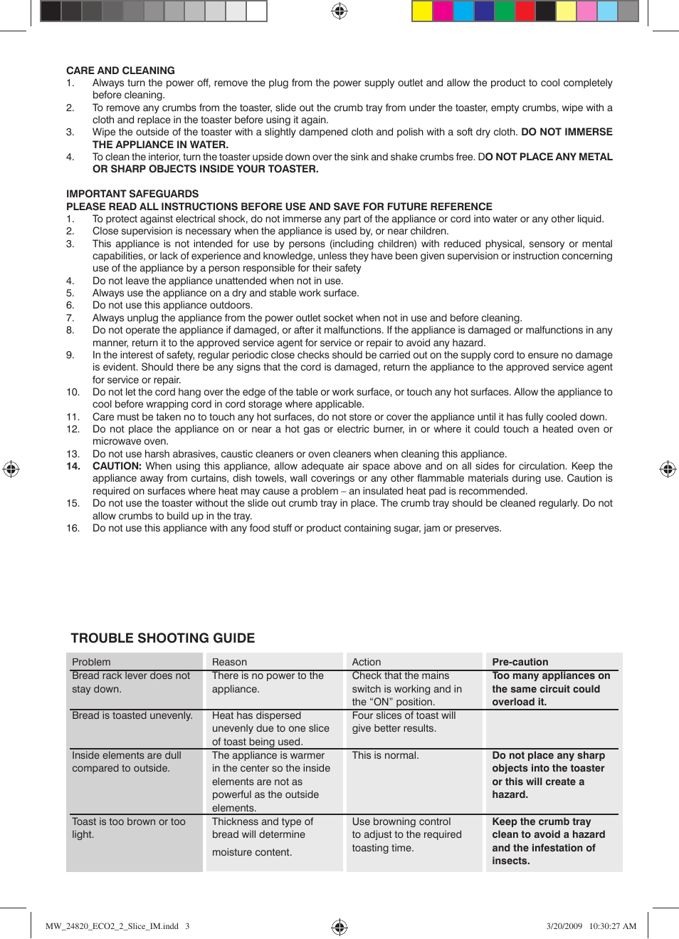 Trouble shooting guide | Mellerware 24820750W User Manual | Page 3 / 4