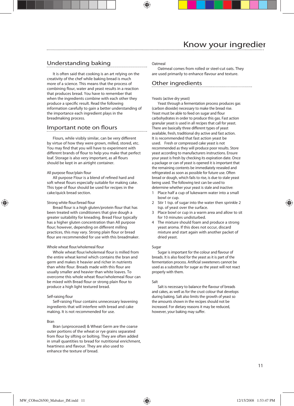 Know your ingredien, Understanding baking, Other ingredients | Mellerware MA-BAKER 26500 User Manual | Page 11 / 24