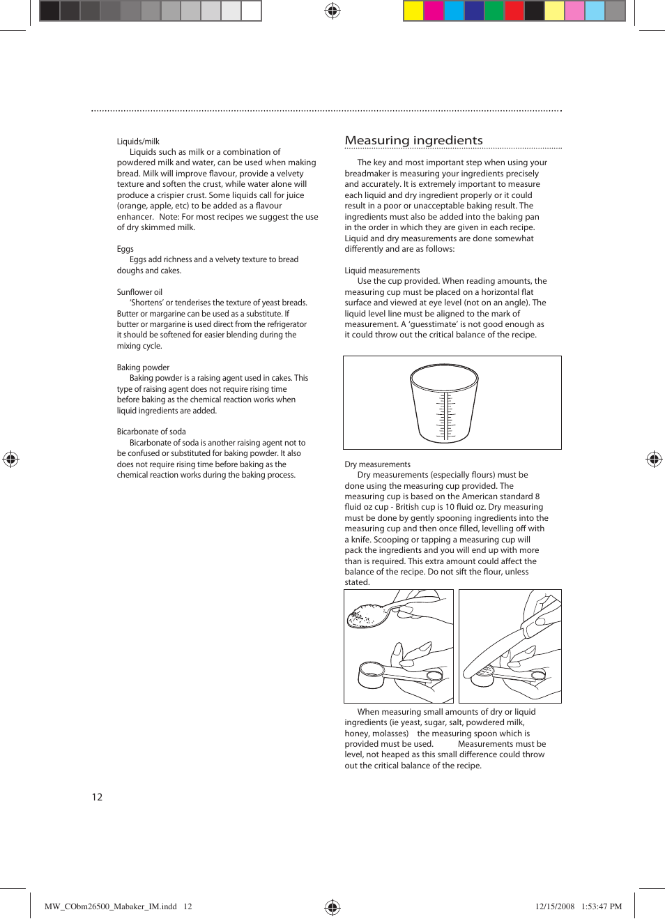 Measuring ingredients | Mellerware MA-BAKER 26500 User Manual | Page 12 / 24