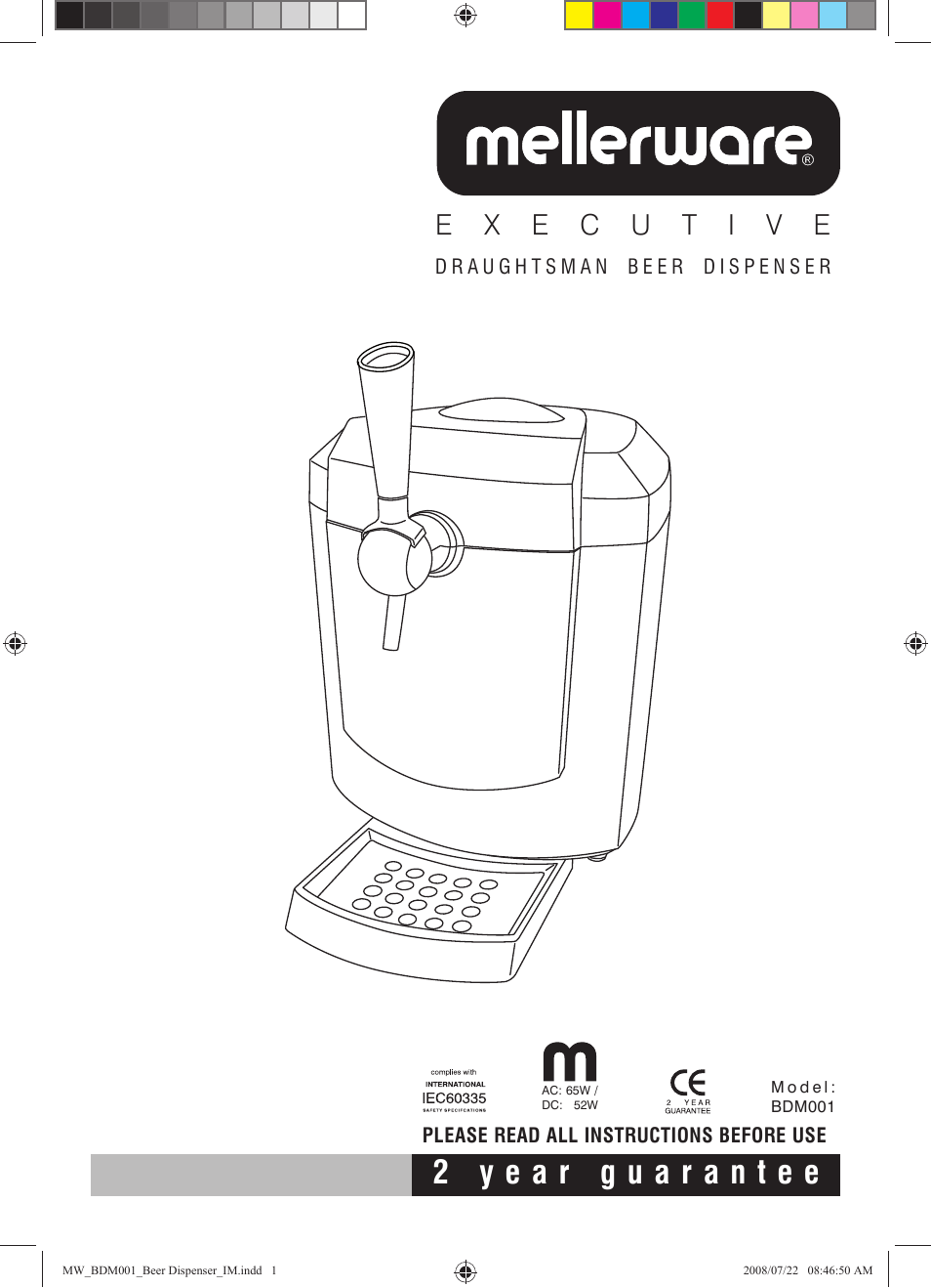 Mellerware EXECUTIVE DRAUGHTSMAN BDM001 User Manual | 6 pages