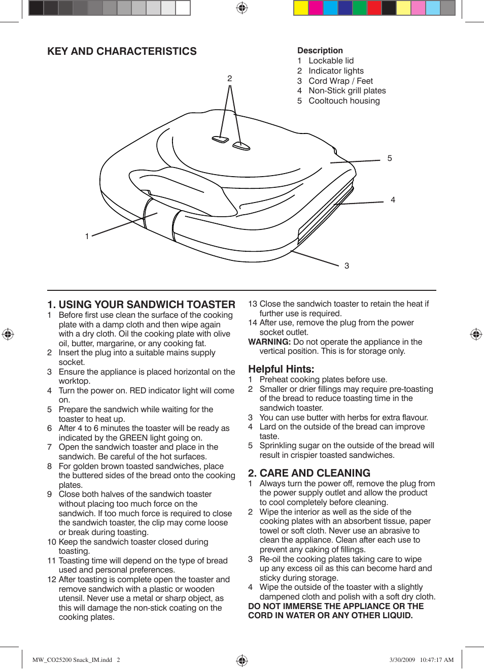 Helpful hints, Care and cleaning | Mellerware 2 5 2 0 09 0 0 W User Manual | Page 2 / 4