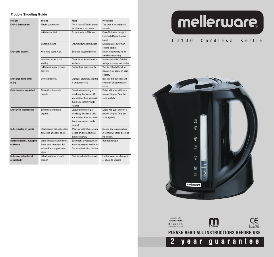 Mellerware CJ100 User Manual | 2 pages