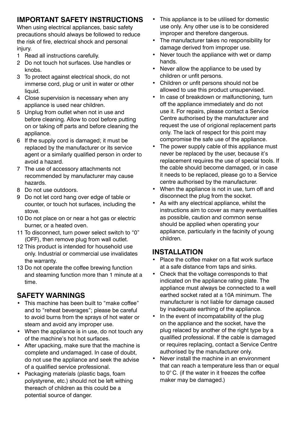 Important safety instructions, Safety warnings, Installation | Mellerware TRENTO 1200W User Manual | Page 3 / 8