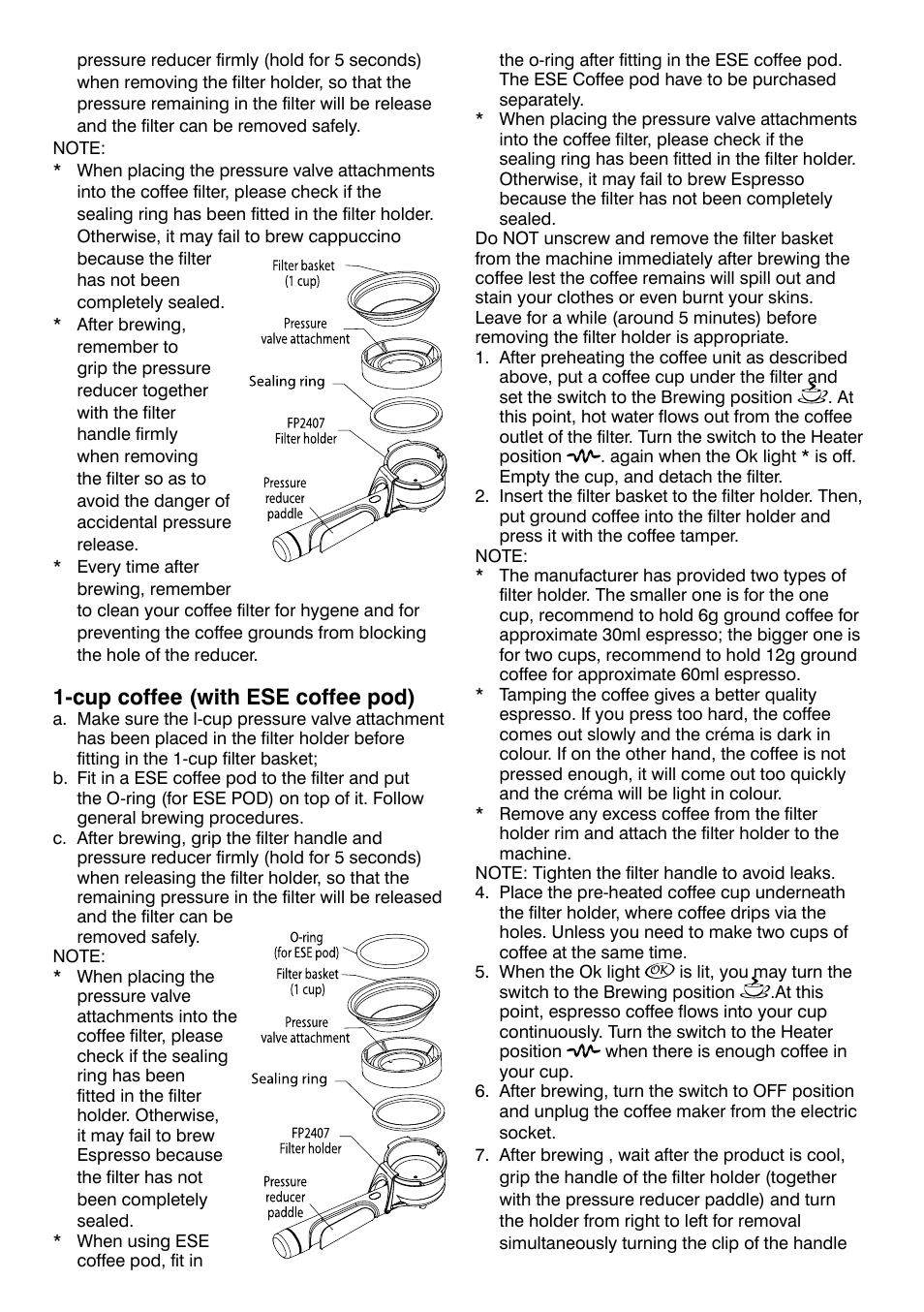Cup coffee (with ese coffee pod) | Mellerware TRENTO 1200W User Manual | Page 5 / 8
