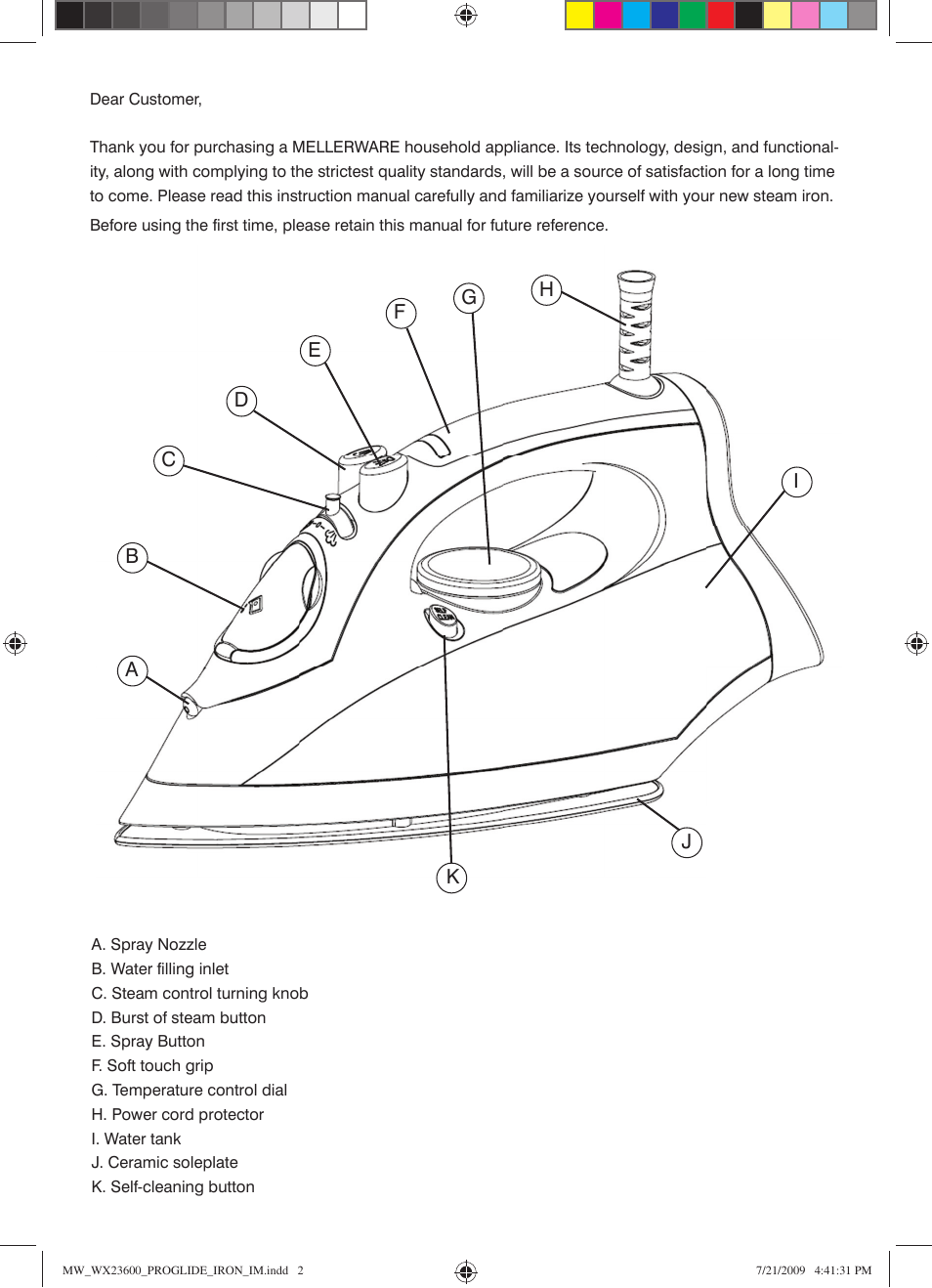 Mellerware PROGLIDE STEAM IRON 23600 User Manual | Page 2 / 8