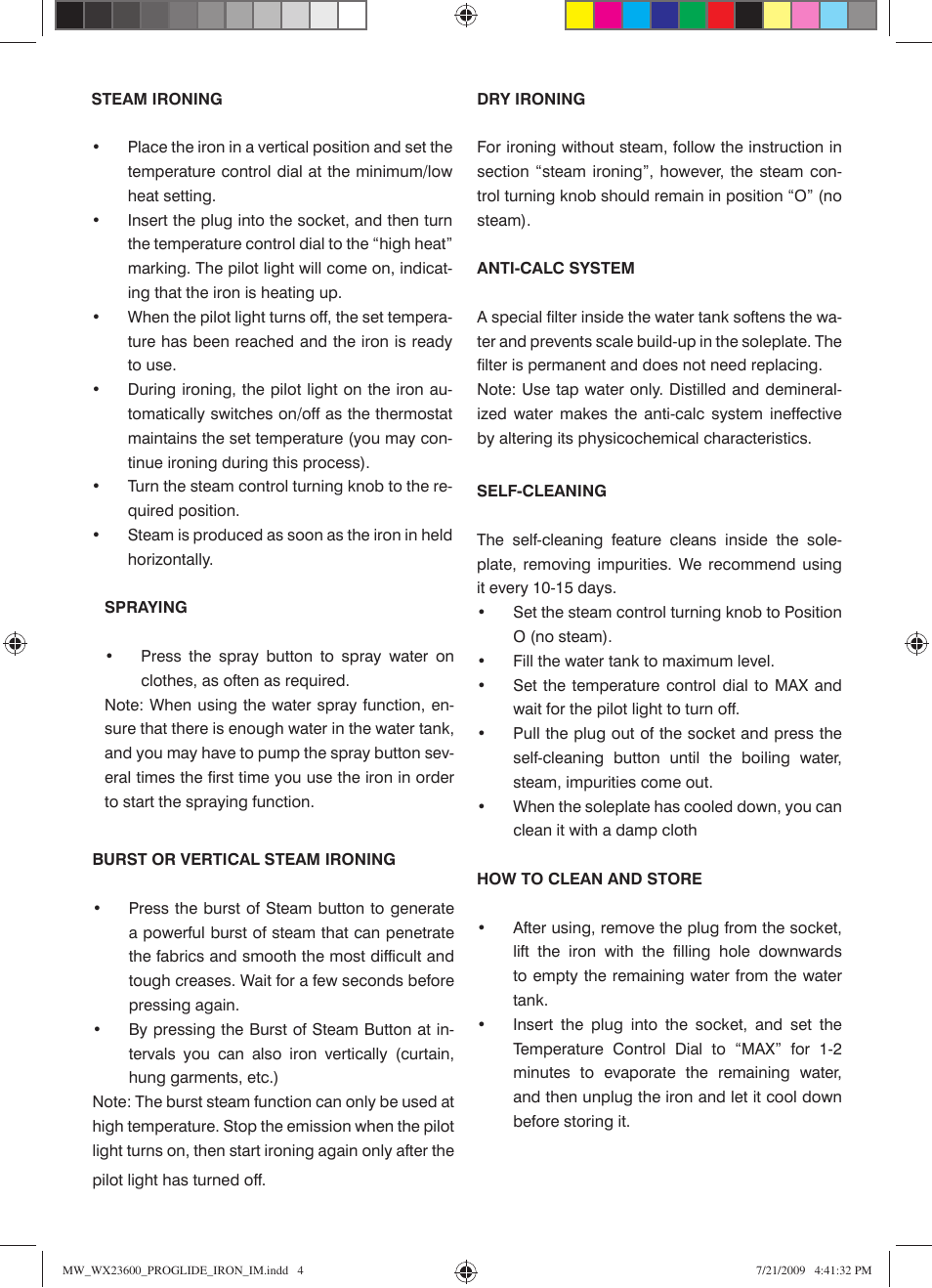 Mellerware PROGLIDE STEAM IRON 23600 User Manual | Page 4 / 8