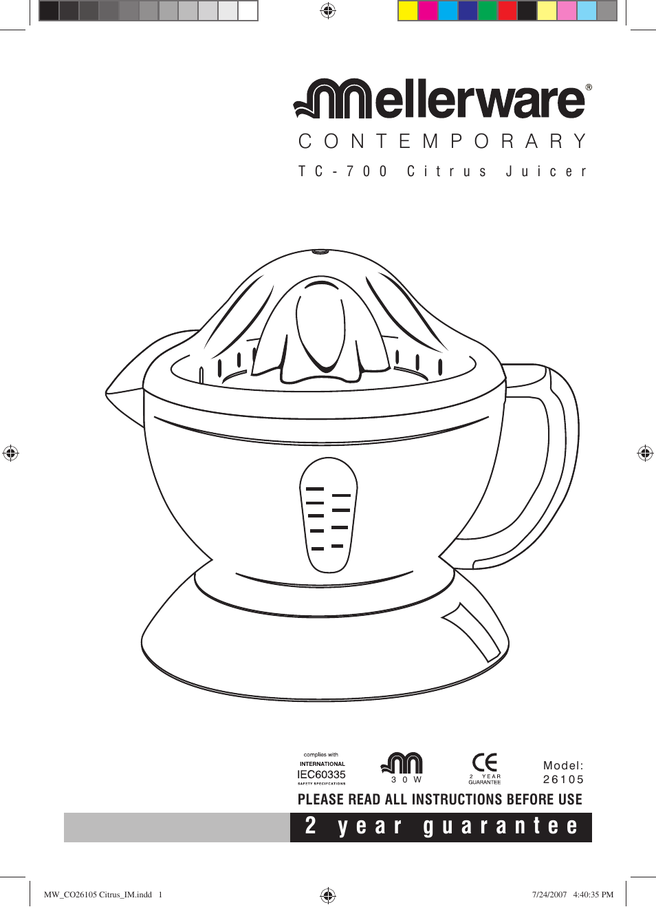 Mellerware CONTEMPORARY 26105 User Manual | 4 pages