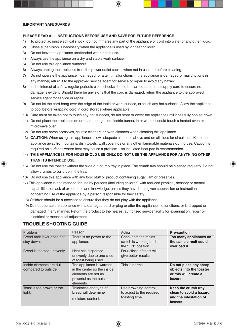 Trouble shooting guide | Mellerware 24440 User Manual | Page 3 / 4