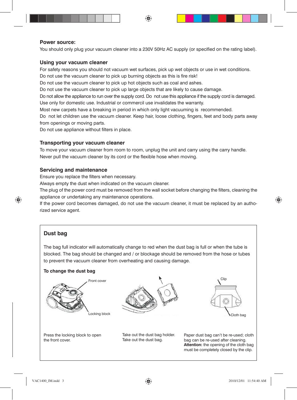 Dust bag | Mellerware VAC14001400W User Manual | Page 3 / 6