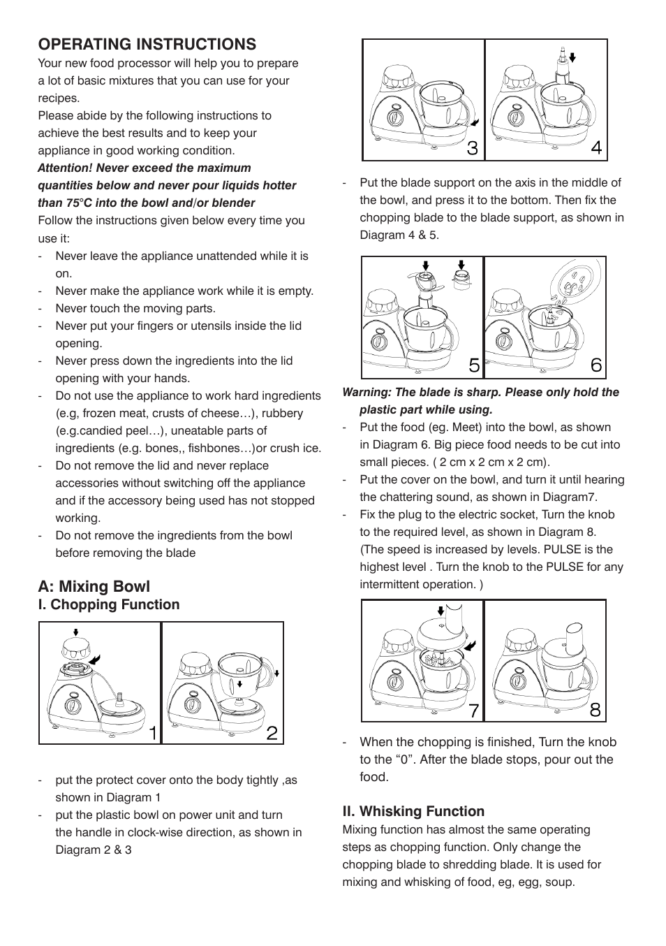 Operating instructions, A: mixing bowl | Mellerware 2 6 2 1 05 0 0 W User Manual | Page 4 / 8