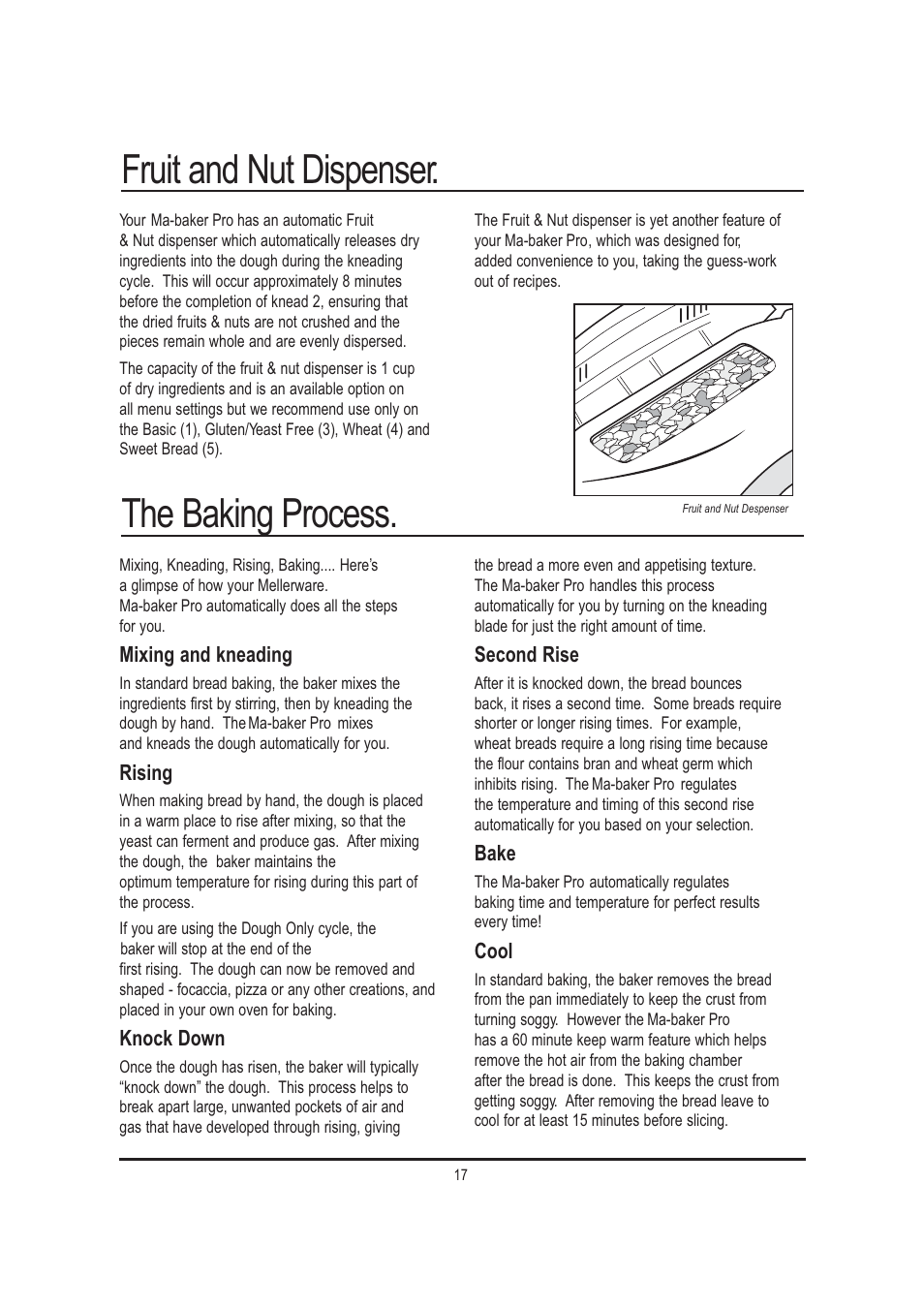 Fruit and nut dispenser, The baking process | Mellerware 26550550W User Manual | Page 17 / 81