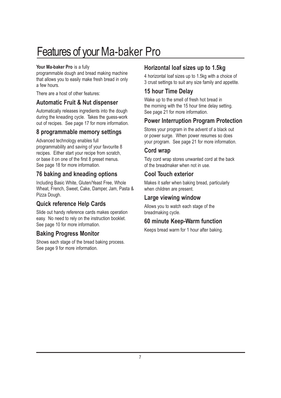 Features of your ma-baker pro | Mellerware 26550550W User Manual | Page 7 / 81