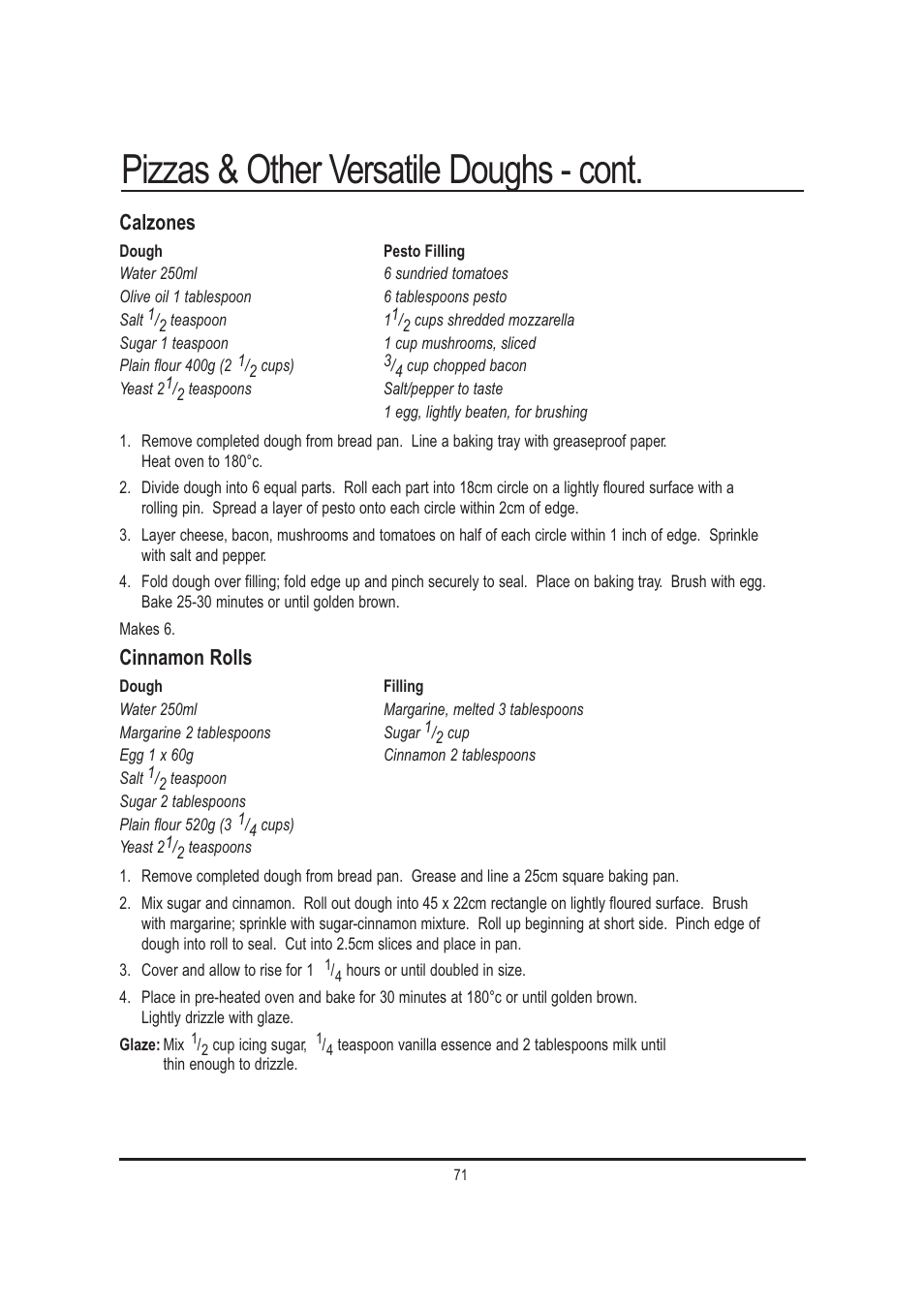 Pizzas & other versatile doughs - cont, Calzones, Cinnamon rolls | Mellerware 26550550W User Manual | Page 71 / 81
