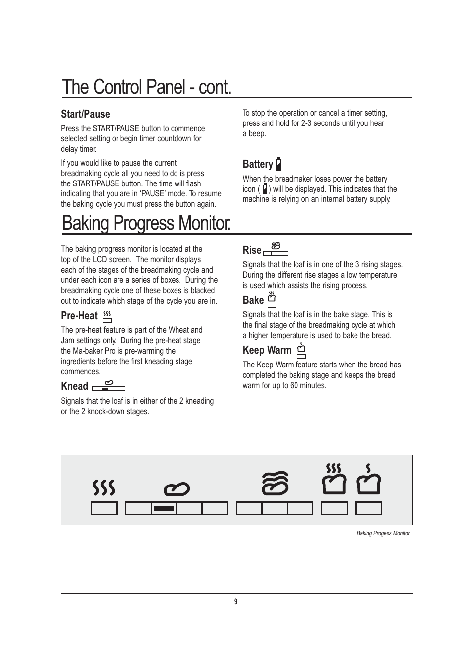 Baking progress monitor, The control panel - cont | Mellerware 26550550W User Manual | Page 9 / 81