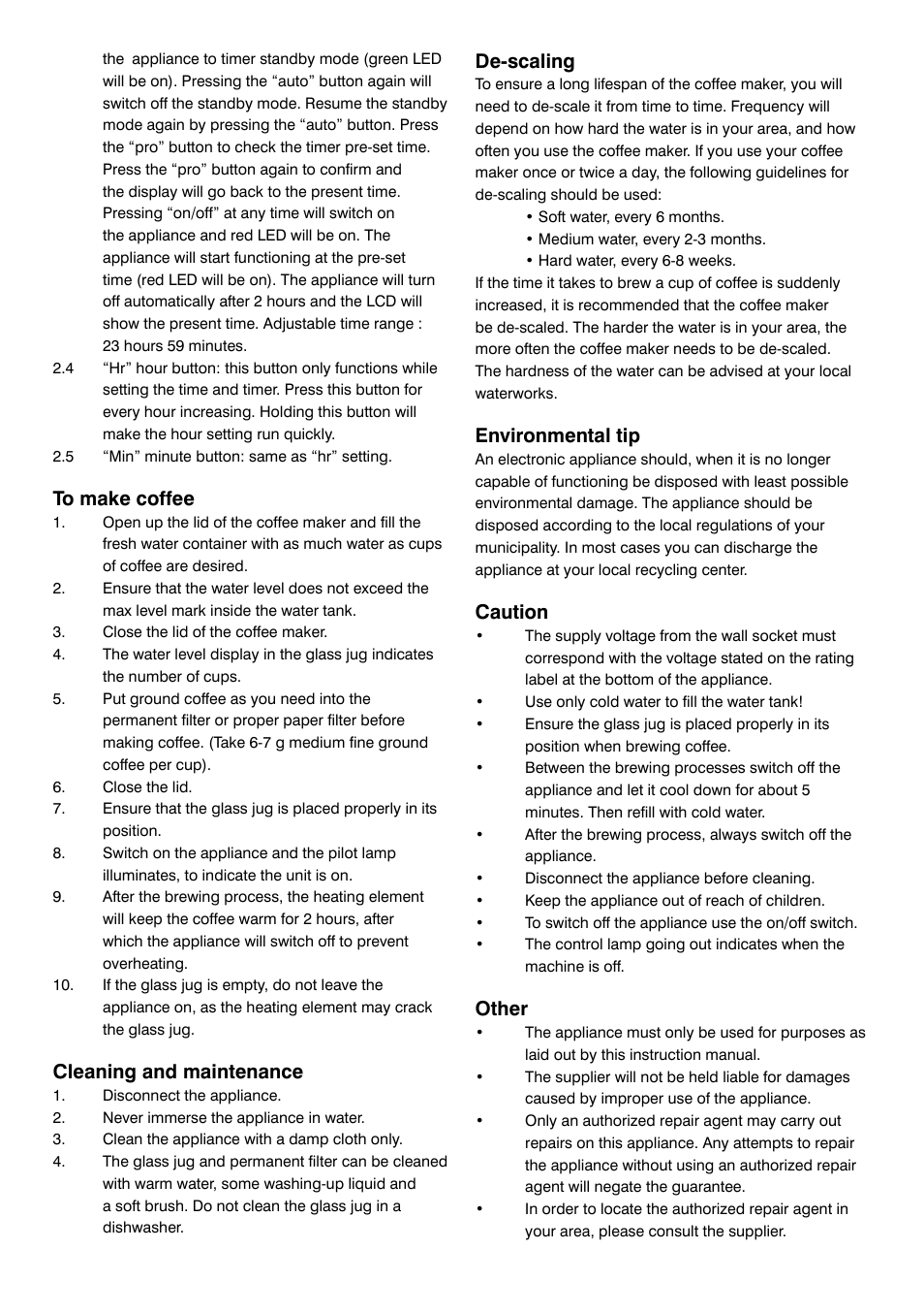 Cleaning and maintenance, De-scaling, Environmental tip | Caution, Other | Mellerware 29800 User Manual | Page 3 / 4