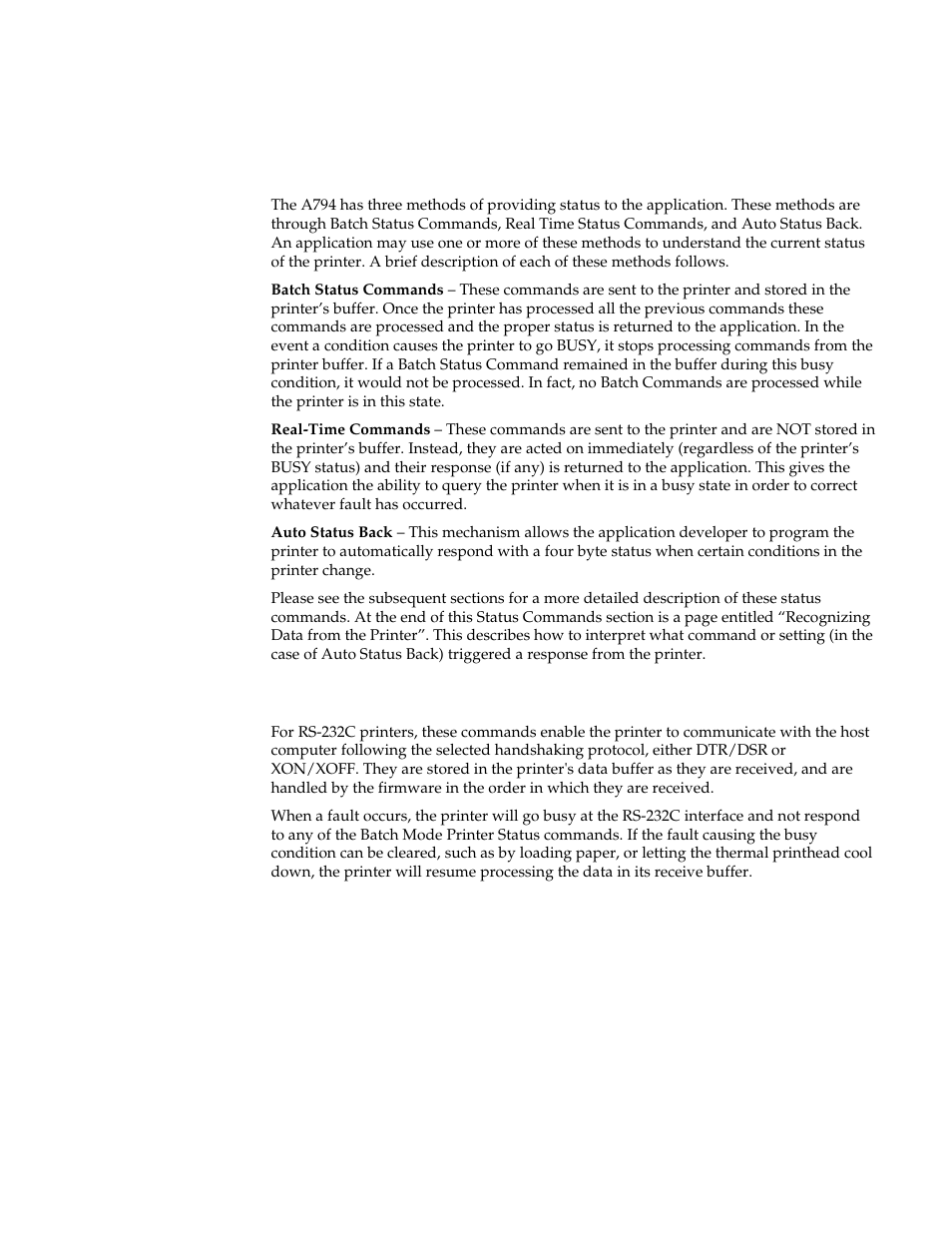 Status commands | M-S Cash Drawer A794 User Manual | Page 106 / 147