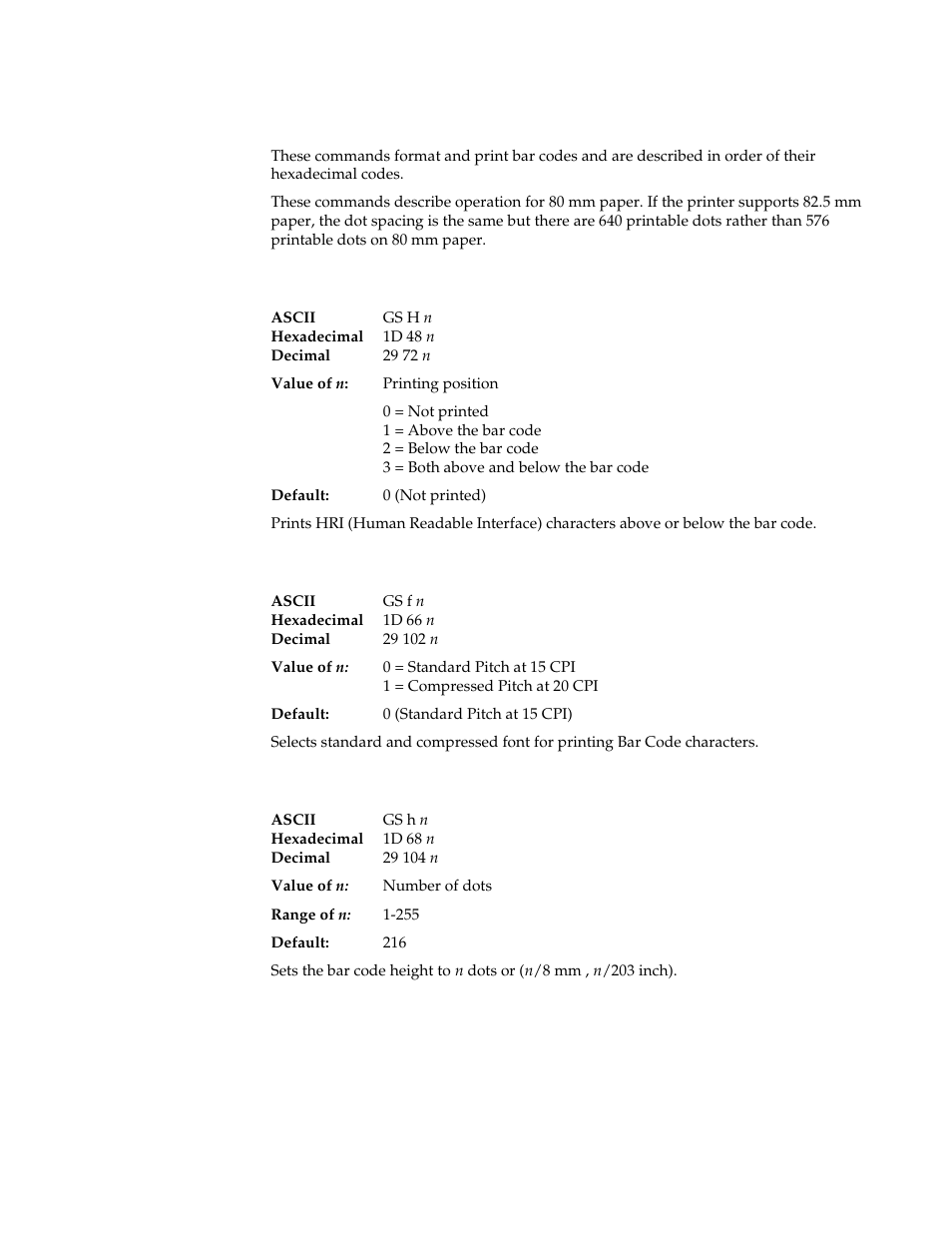Bar code commands | M-S Cash Drawer A794 User Manual | Page 126 / 147