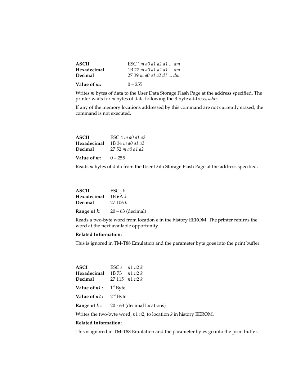 User data storage commands | M-S Cash Drawer A794 User Manual | Page 137 / 147