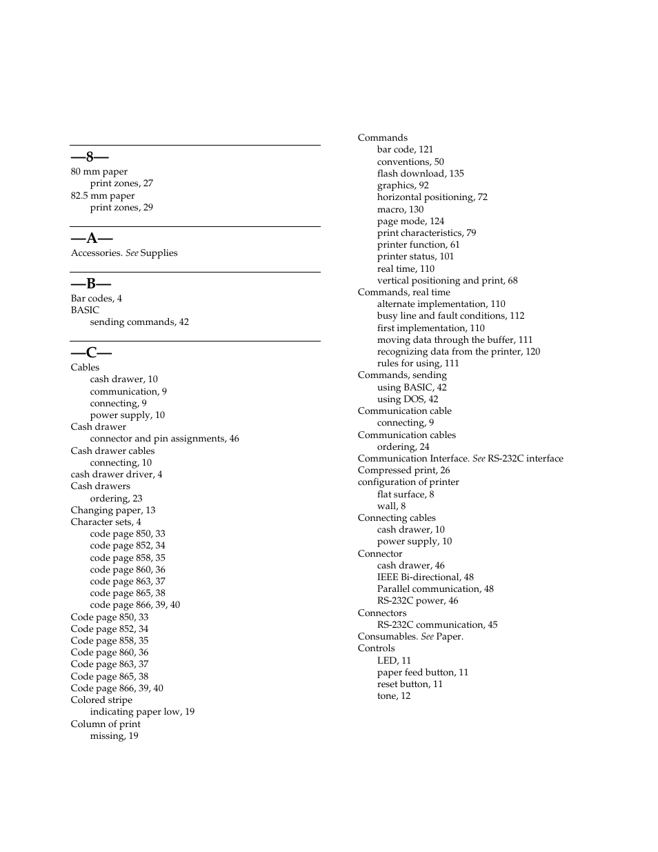 Index | M-S Cash Drawer A794 User Manual | Page 144 / 147