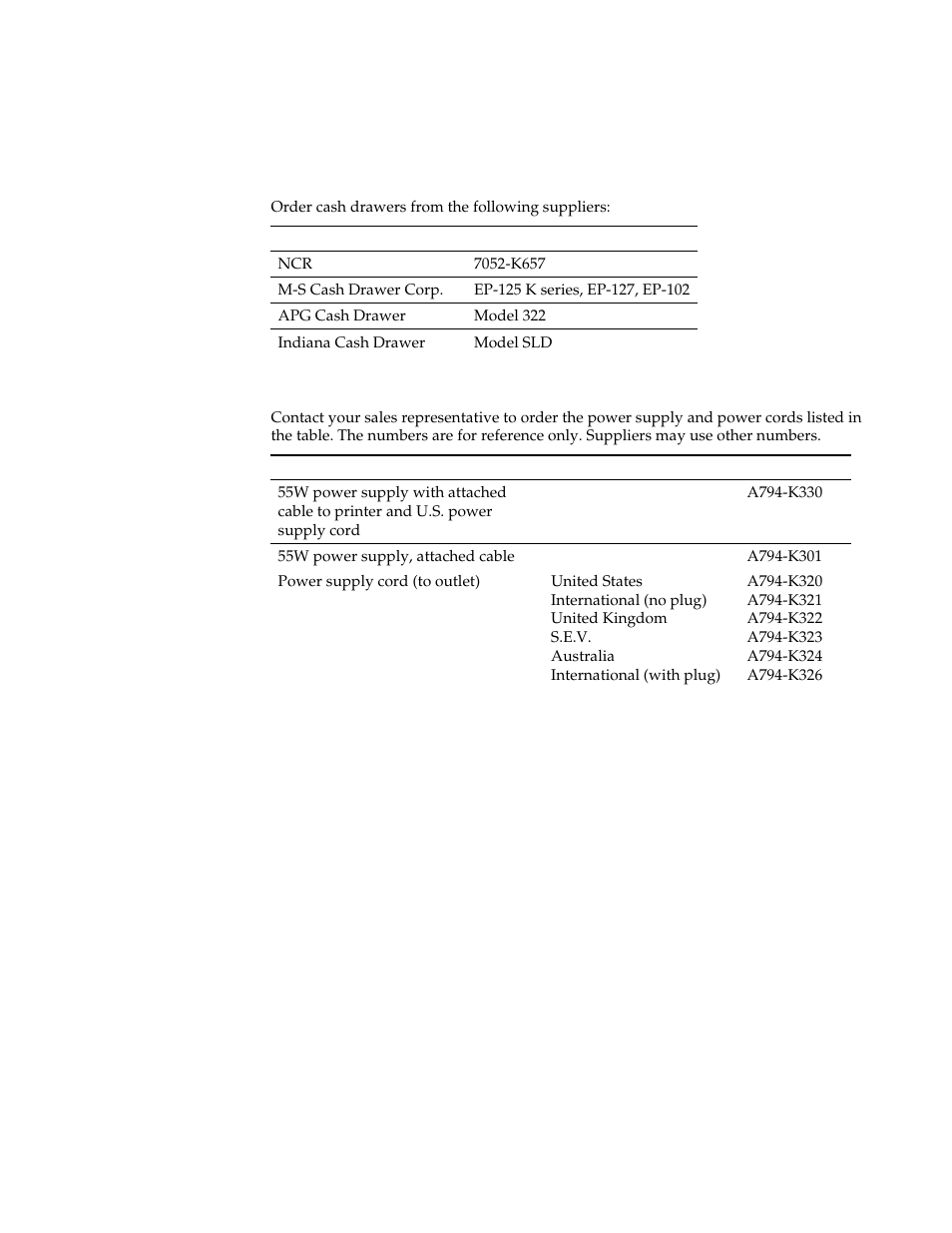 Ordering miscellaneous supplies, Ordering cash drawers, Ordering power supply and power cord | M-S Cash Drawer A794 User Manual | Page 28 / 147