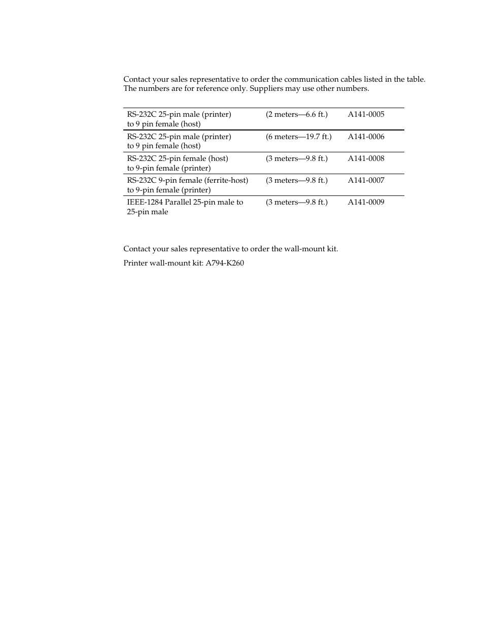 Ordering communication cables, Wall-mount kit | M-S Cash Drawer A794 User Manual | Page 29 / 147