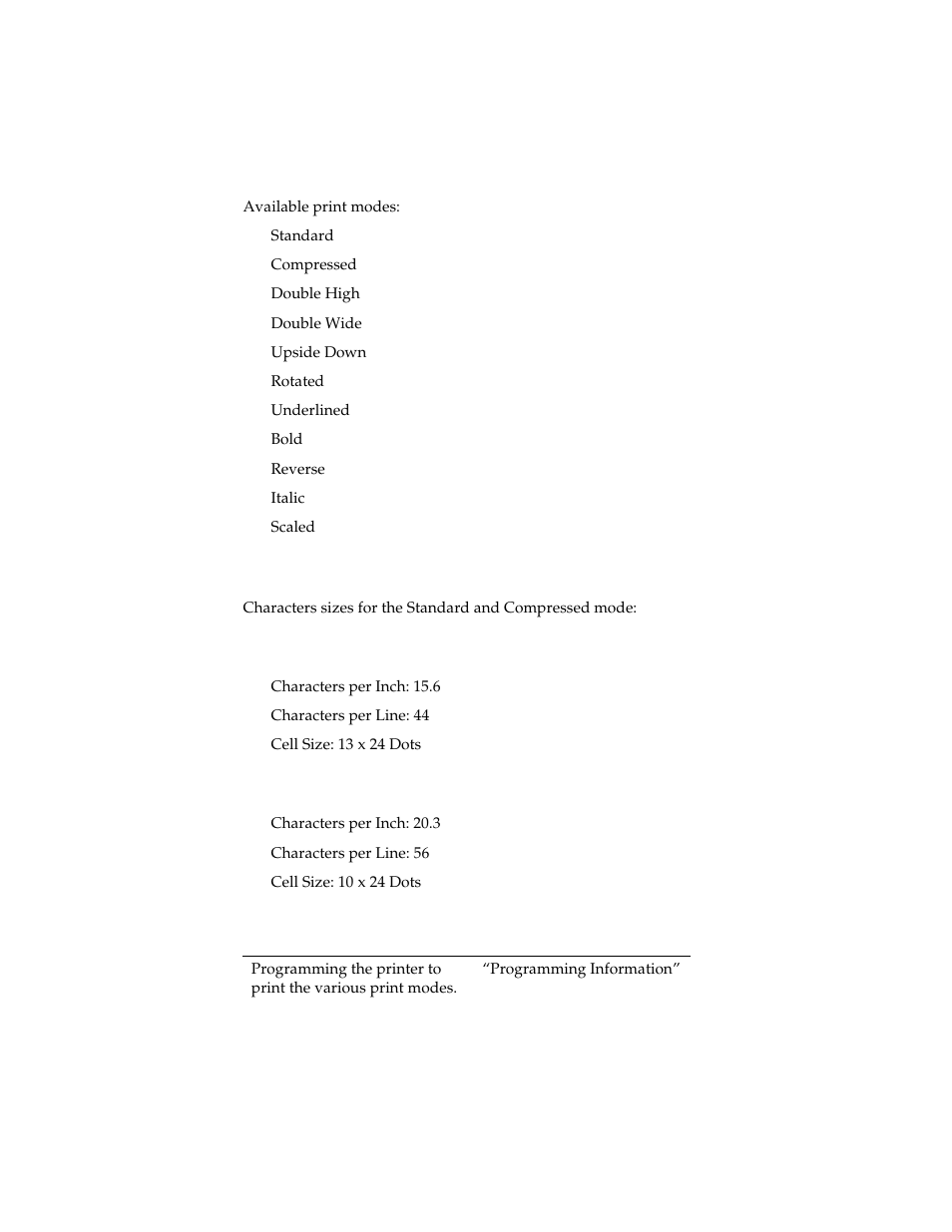 Characters, Print modes, Size | M-S Cash Drawer A794 User Manual | Page 31 / 147
