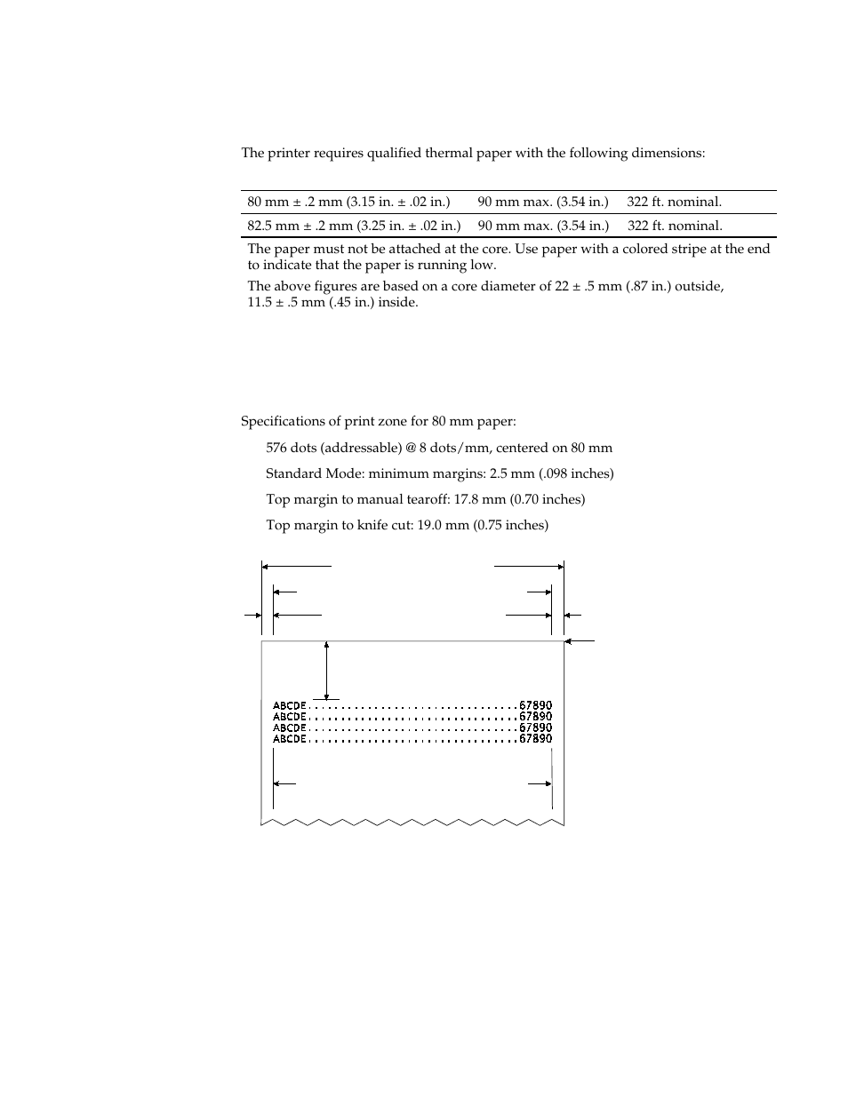 Paper specifications, Print zones, Print zones for 80 mm paper | M-S Cash Drawer A794 User Manual | Page 32 / 147