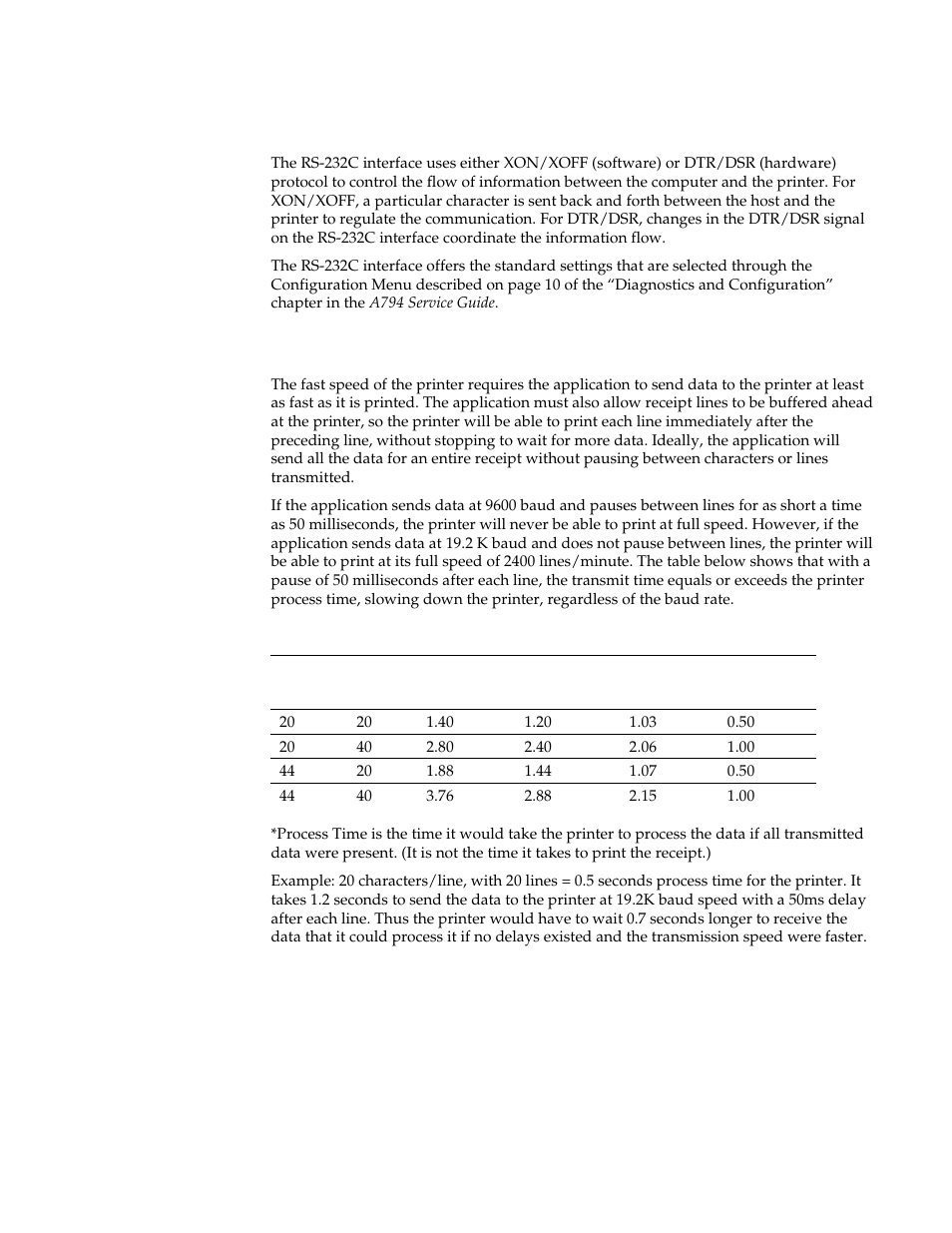 Rs-232c interface, Print speed and timing | M-S Cash Drawer A794 User Manual | Page 48 / 147