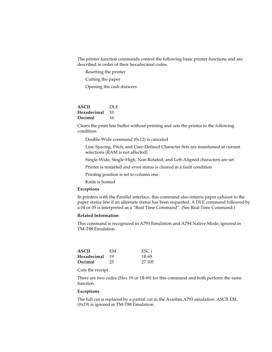 Command descriptions, Printer function commands | M-S Cash Drawer A794 User Manual | Page 66 / 147