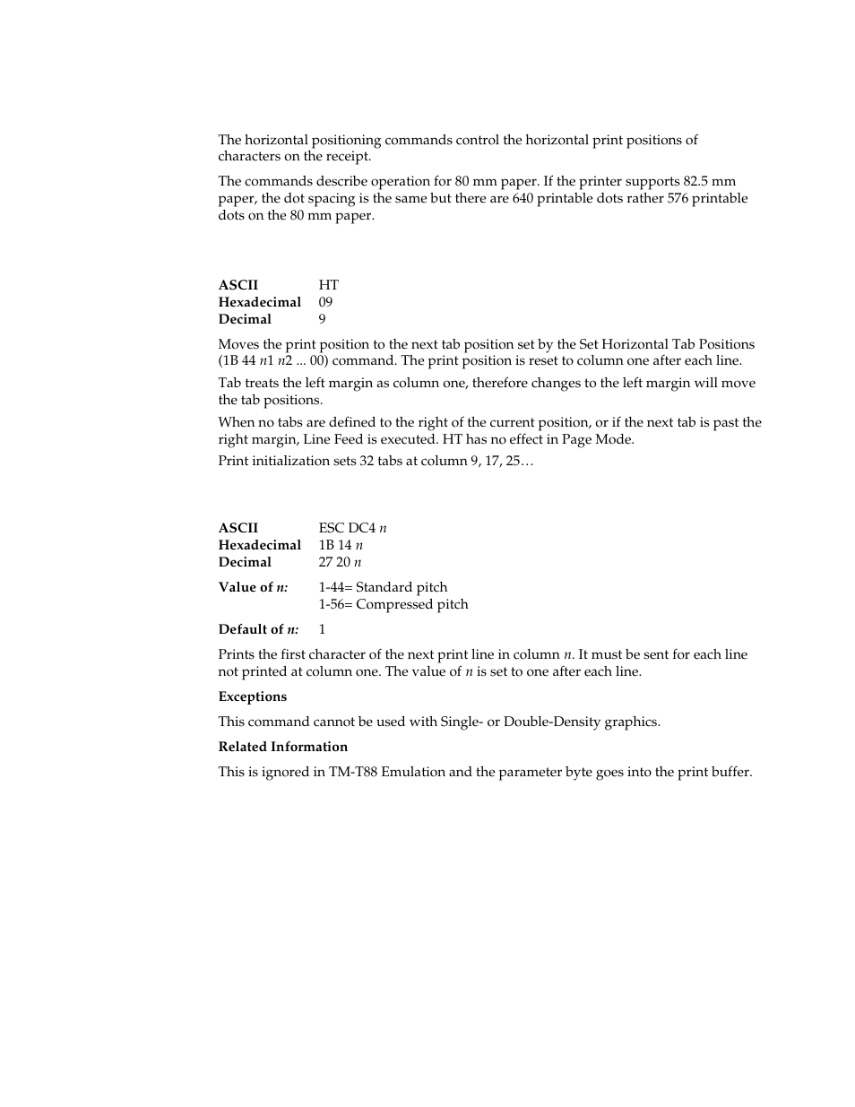 Horizontal positioning commands | M-S Cash Drawer A794 User Manual | Page 77 / 147