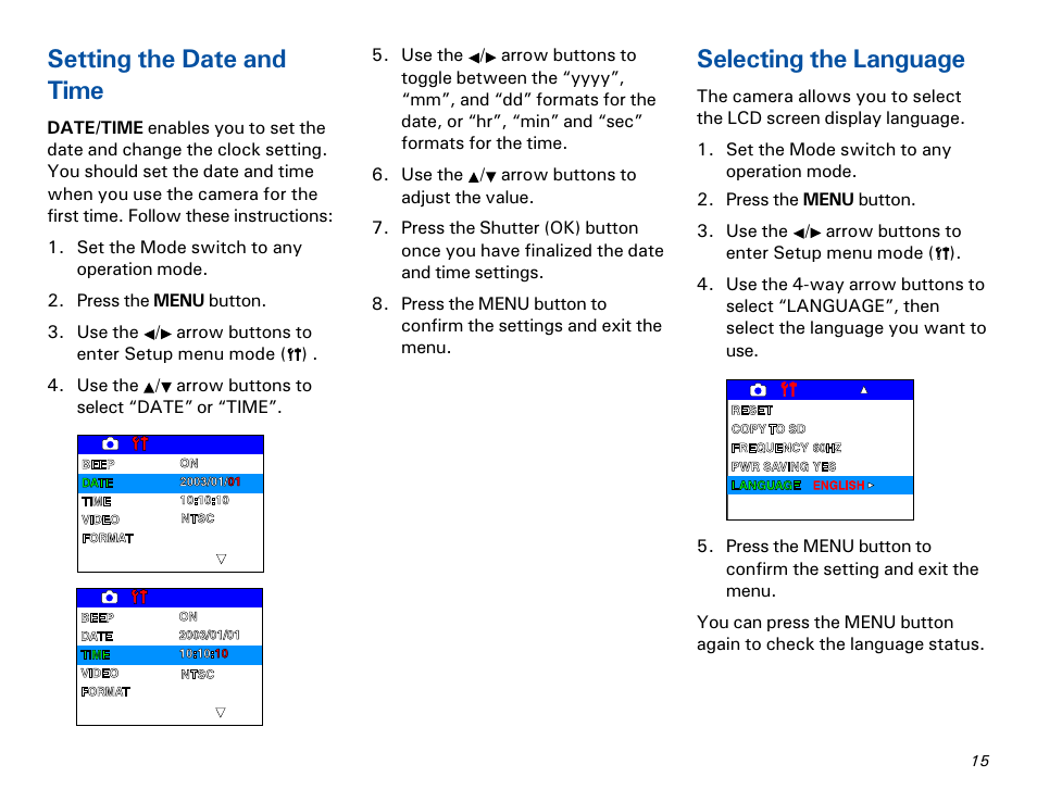 Setting the date and time, Selecting the language | Microtek MKT-1300a User Manual | Page 22 / 72