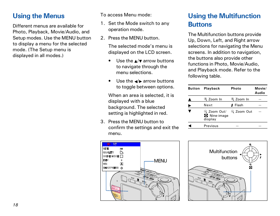 Using the menus, Using the multifunction buttons | Microtek MKT-1300a User Manual | Page 25 / 72