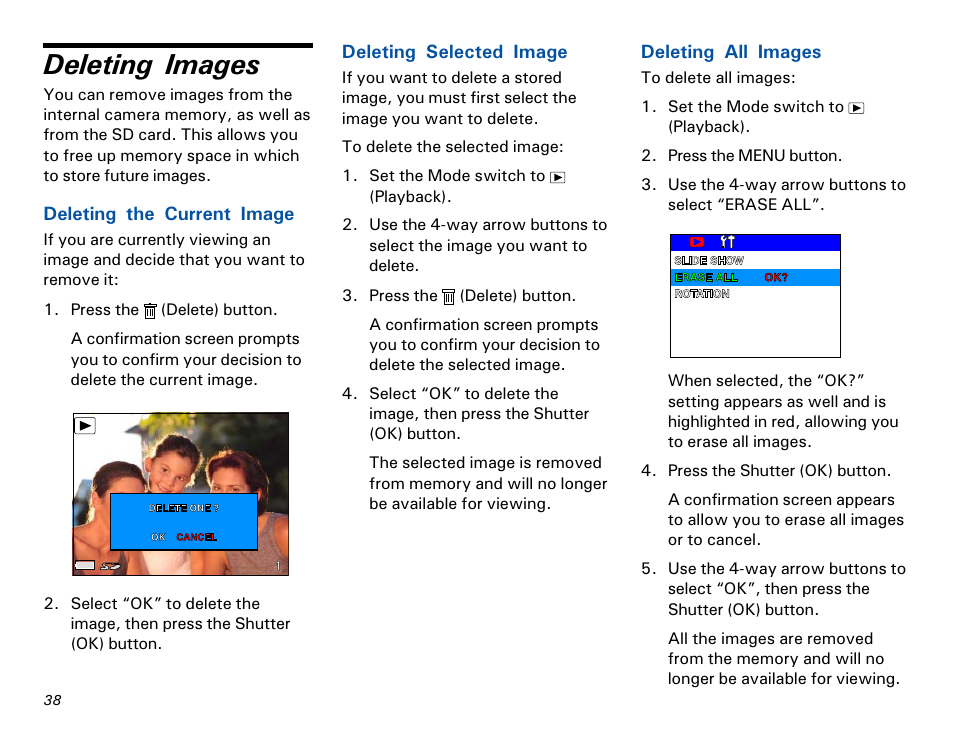 Deleting images, Deleting the current image, Deleting selected image | Deleting all images | Microtek MKT-1300a User Manual | Page 45 / 72