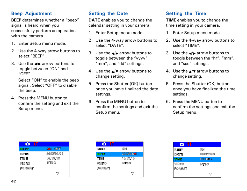Beep adjustment, Setting the date, Setting the time | Microtek MKT-1300a User Manual | Page 49 / 72