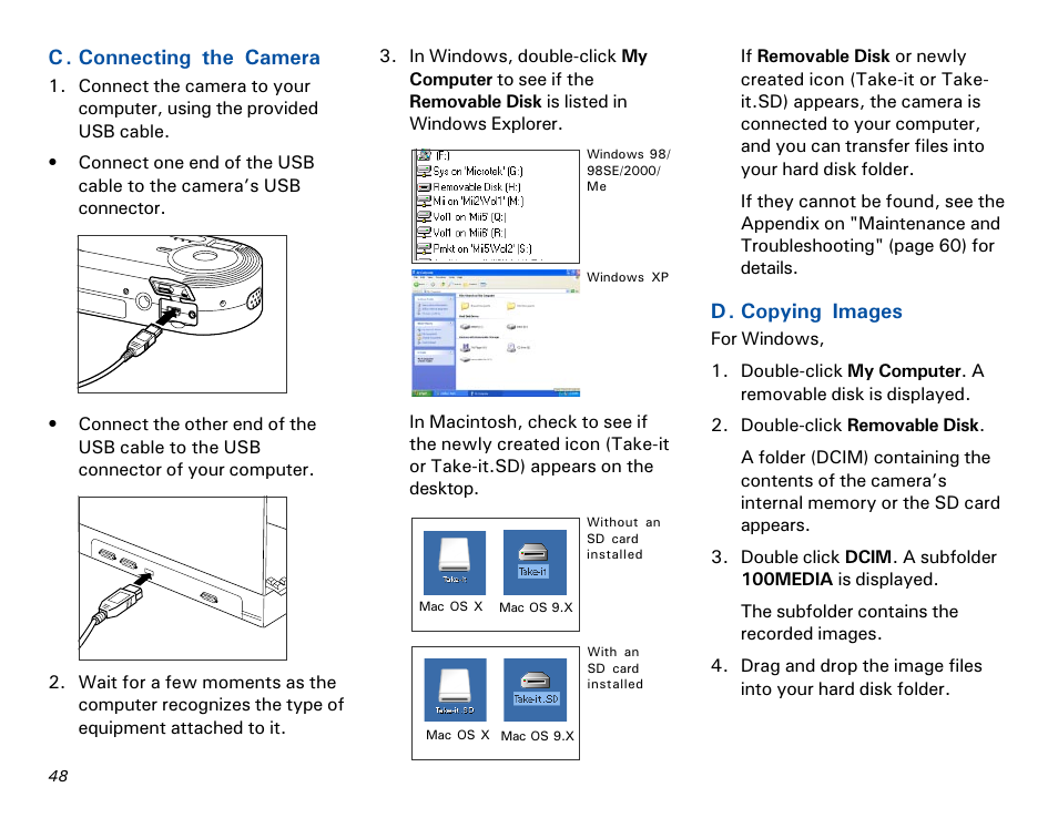 C. connecting the camera, D. copying images | Microtek MKT-1300a User Manual | Page 55 / 72