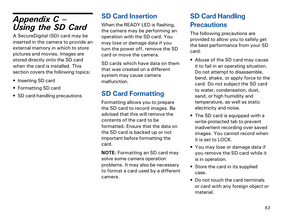 C: using the sd card, Appendix c  using the sd card, Sd card insertion | Sd card formatting, Sd card handling precautions | Microtek MKT-1300a User Manual | Page 60 / 72