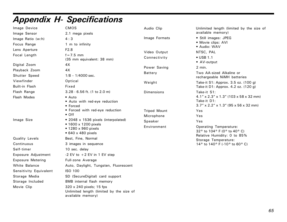 H: specifications, Appendix h- specifications | Microtek MKT-1300a User Manual | Page 72 / 72