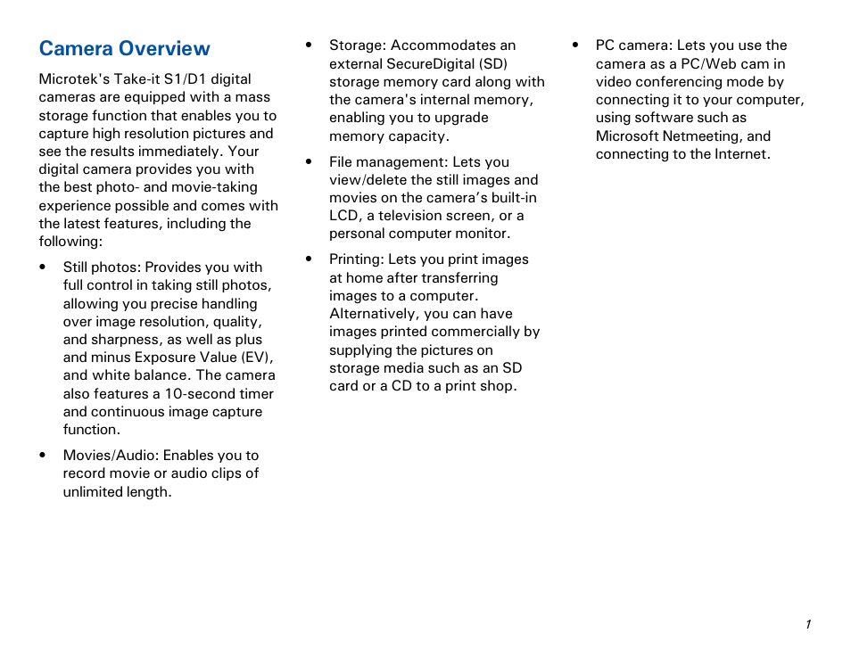 Camera overview | Microtek MKT-1300a User Manual | Page 8 / 72