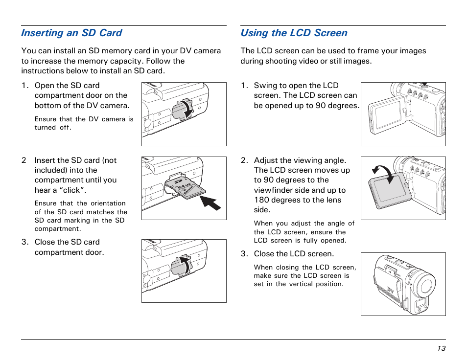 Inserting an sd card, Using the lcd screen | Microtek MV300 User Manual | Page 13 / 47