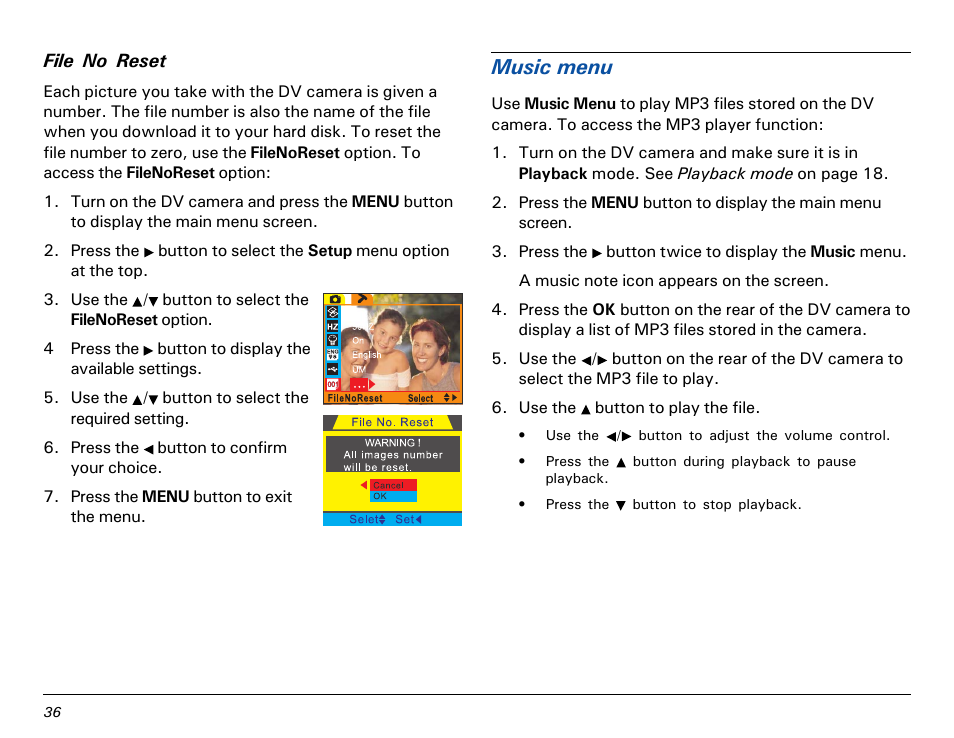 Music menu | Microtek MV300 User Manual | Page 36 / 47