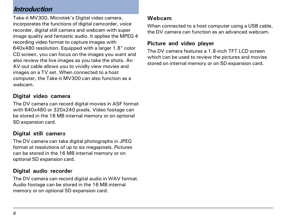 Introduction | Microtek MV300 User Manual | Page 8 / 47