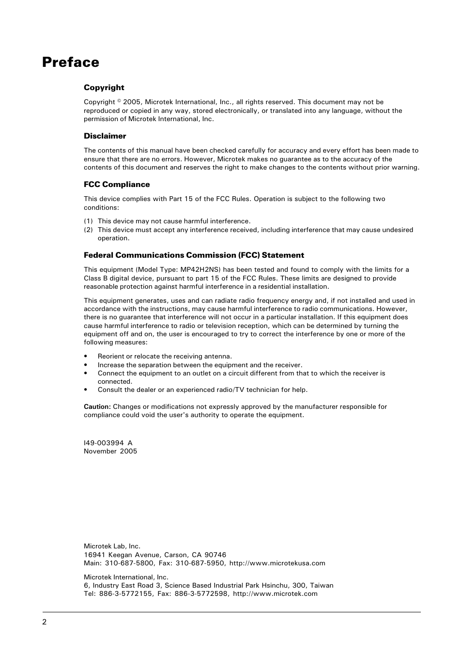 Preface | Microtek MHP1-HD User Manual | Page 2 / 48