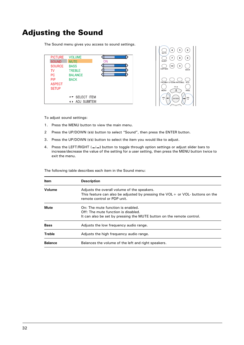Adjusting the sound | Microtek MHP1-HD User Manual | Page 32 / 48