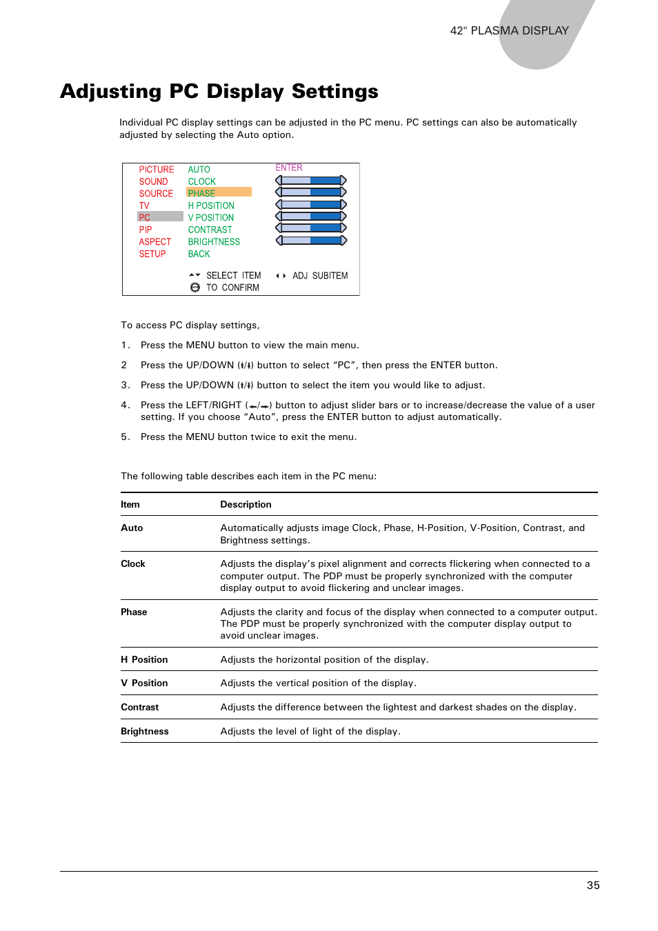Adjusting pc display settings | Microtek MHP1-HD User Manual | Page 35 / 48