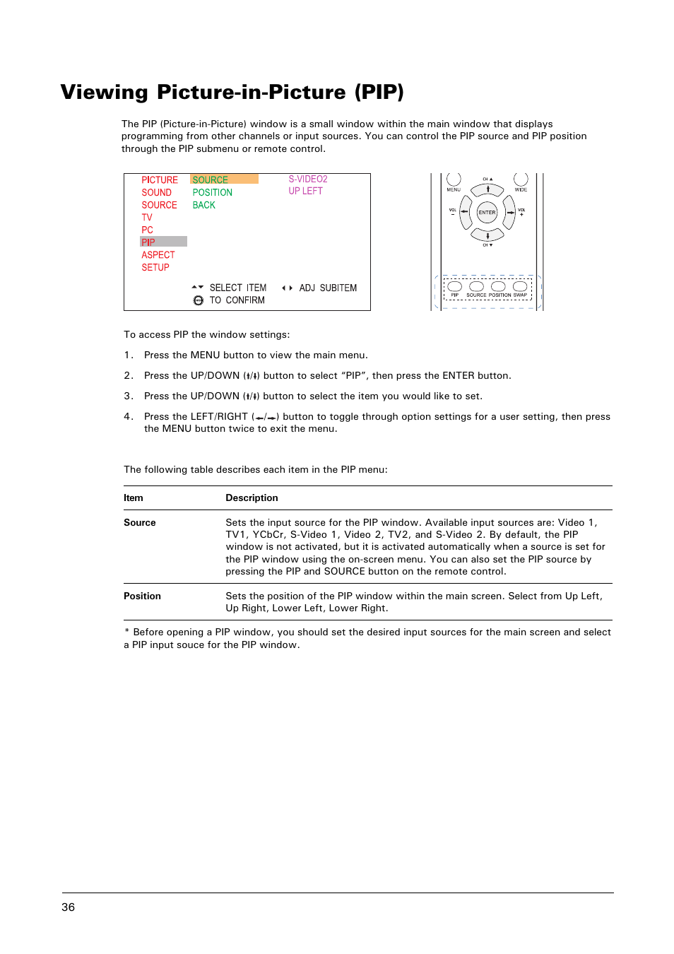 Viewing picture-in-picture (pip) | Microtek MHP1-HD User Manual | Page 36 / 48