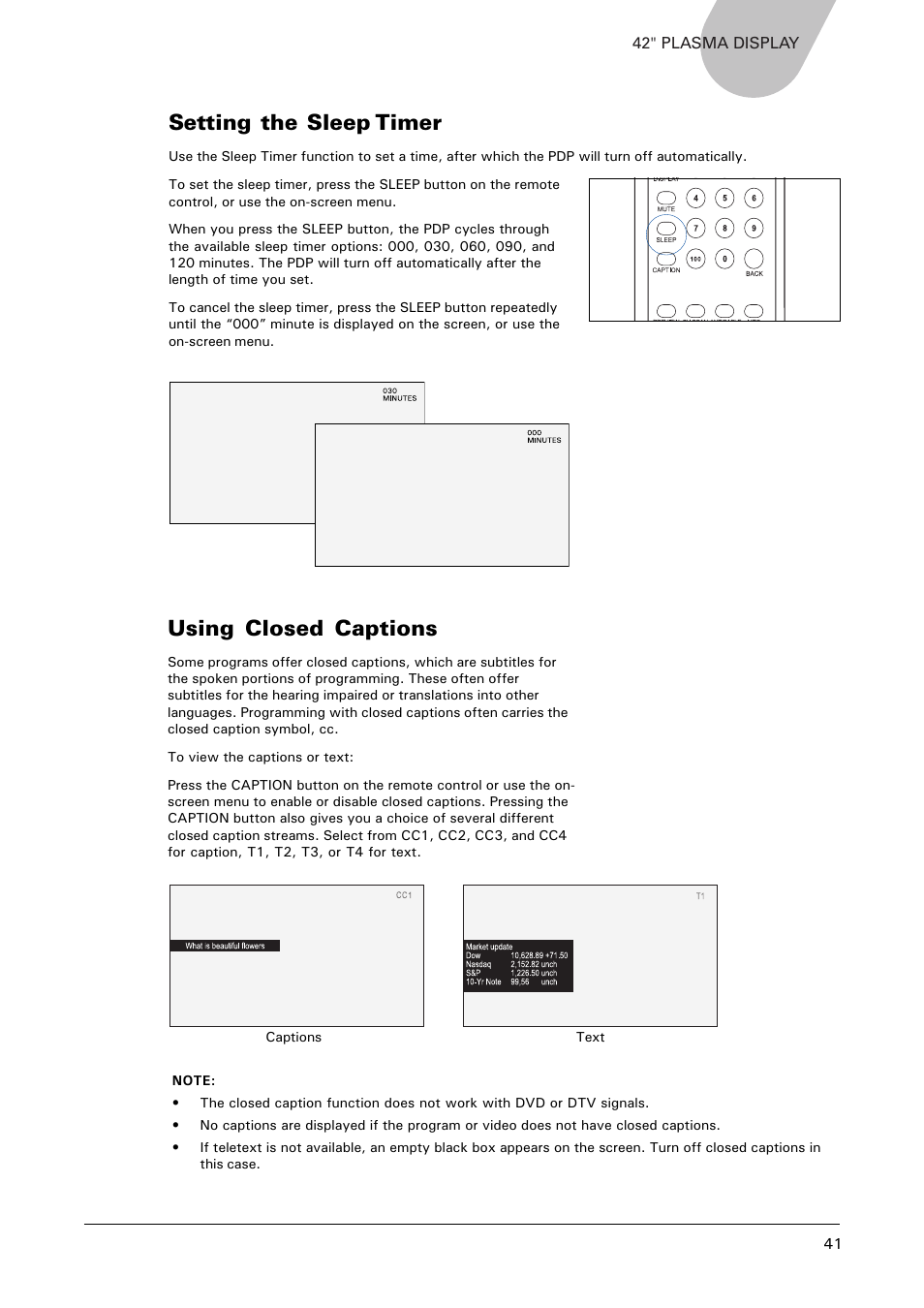 Using closed captions, Setting the sleep timer | Microtek MHP1-HD User Manual | Page 41 / 48