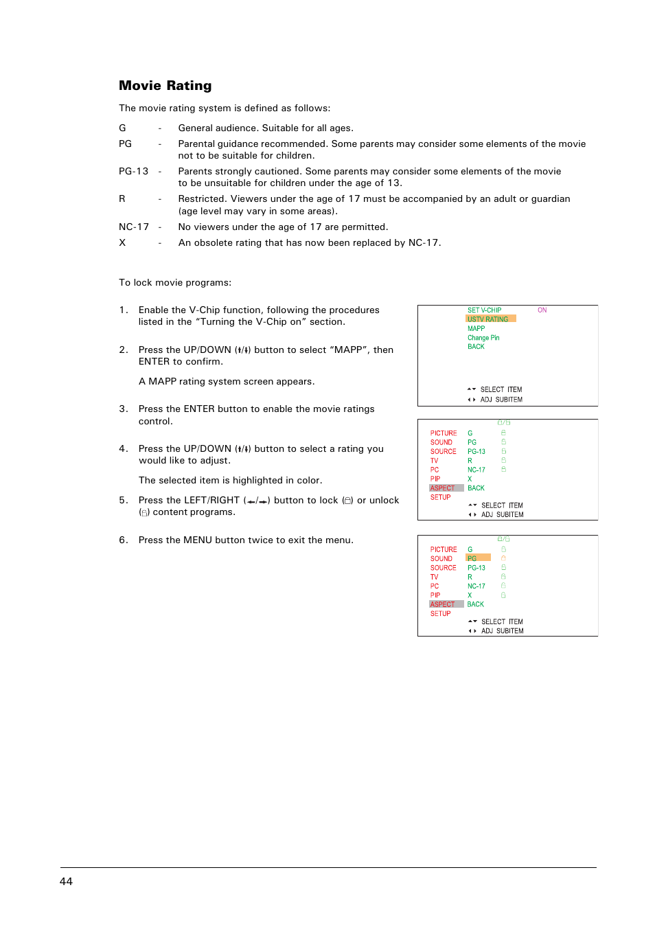 Movie rating | Microtek MHP1-HD User Manual | Page 44 / 48